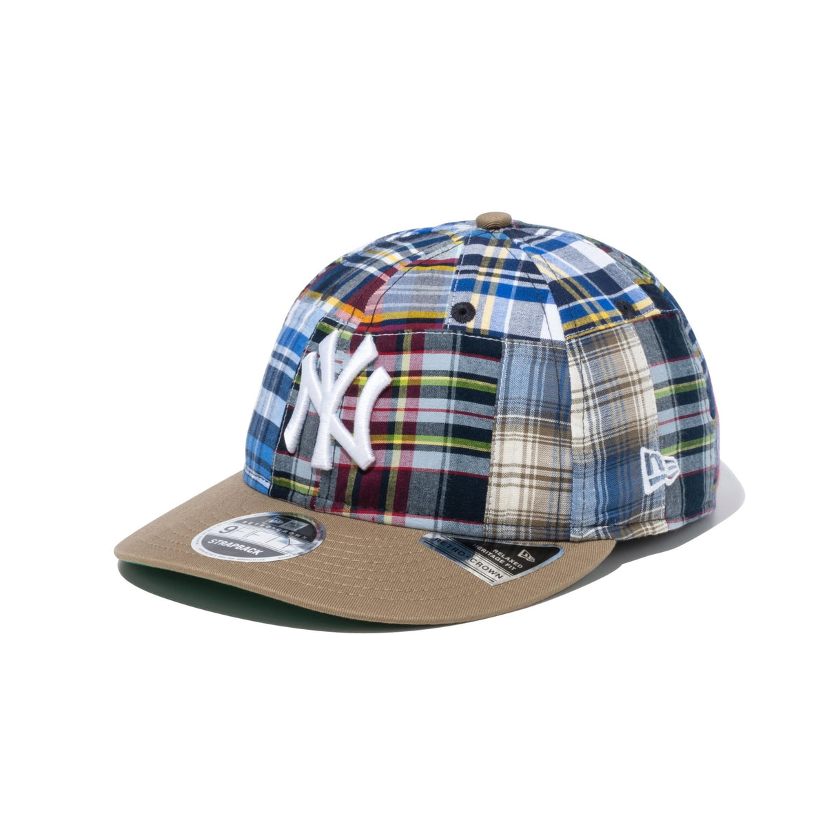 RC 9FIFTY Curved Visor Madras Check ニューヨーク・ヤンキース ダークマドラスチェック カーキバイザー  レザーストラップ