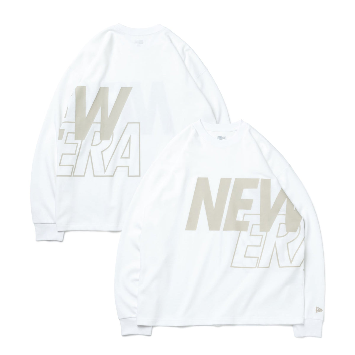 長袖 オーバーサイズド パフォーマンス Tシャツ Front & Back Logo ホワイト × ベージュ【 Performance Apparel  】