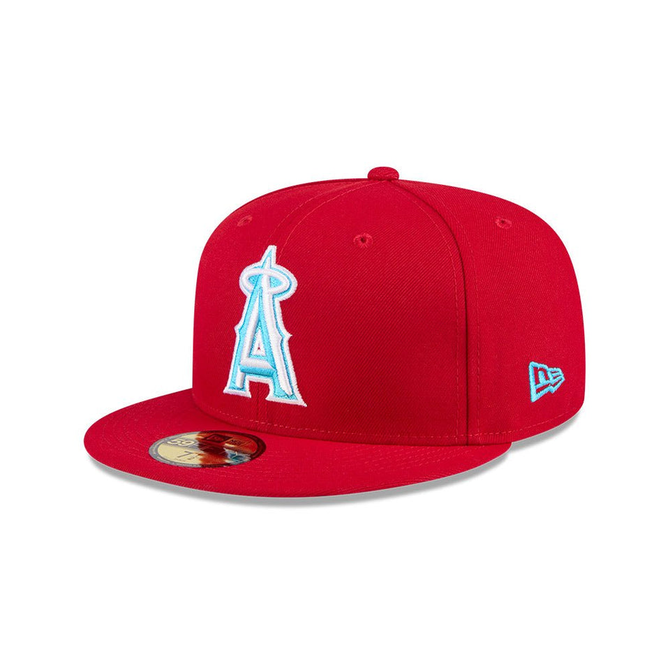 59FIFTY オンフィールド 2024 MLB Father's DAY ロサンゼルス・エンゼルス スカーレット ライトブルーアンダーバイザー