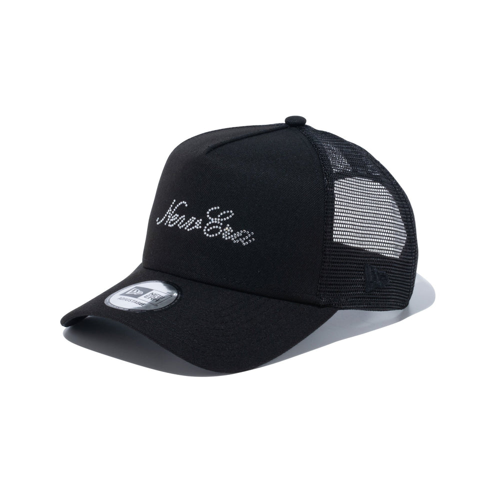 9FORTY A-Frame トラッカー Rhinestone NEW ERA Script Logo ブラック