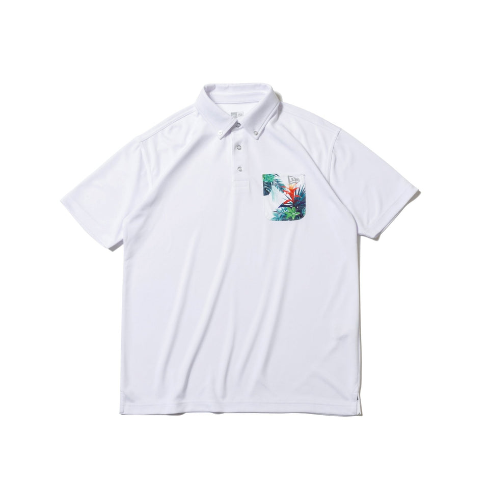 【ゴルフ】 半袖 ポケット ポロシャツ ボタンダウン ボタニカル ホワイト