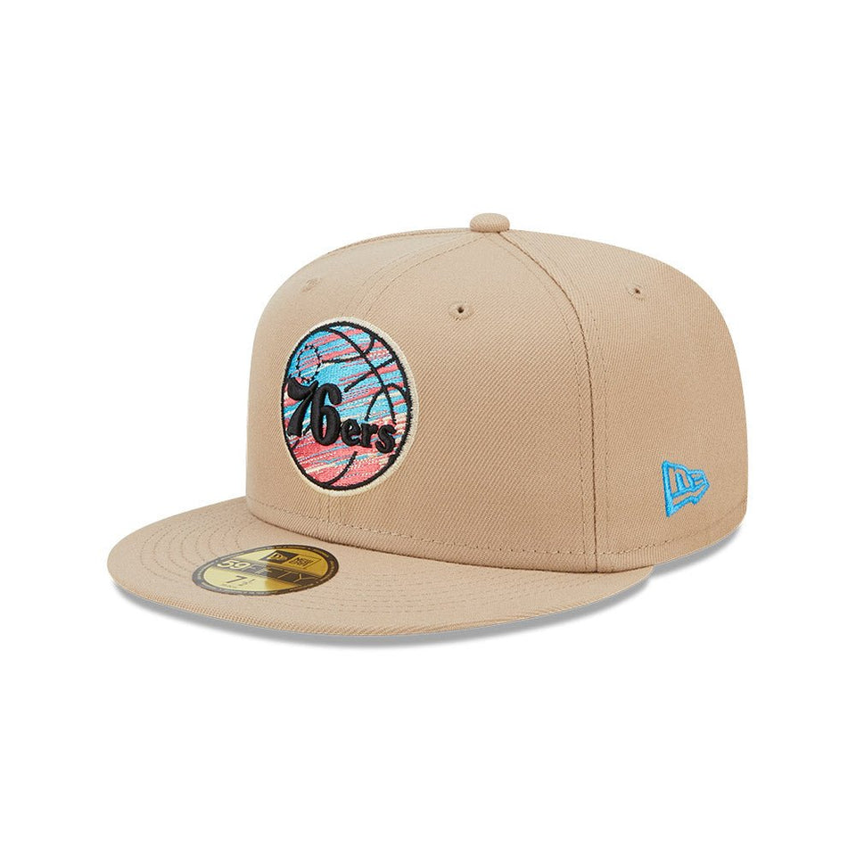 59FIFTY NBA Team Neon フィラデルフィア・76ers ベージュ レッドアンダーバイザー