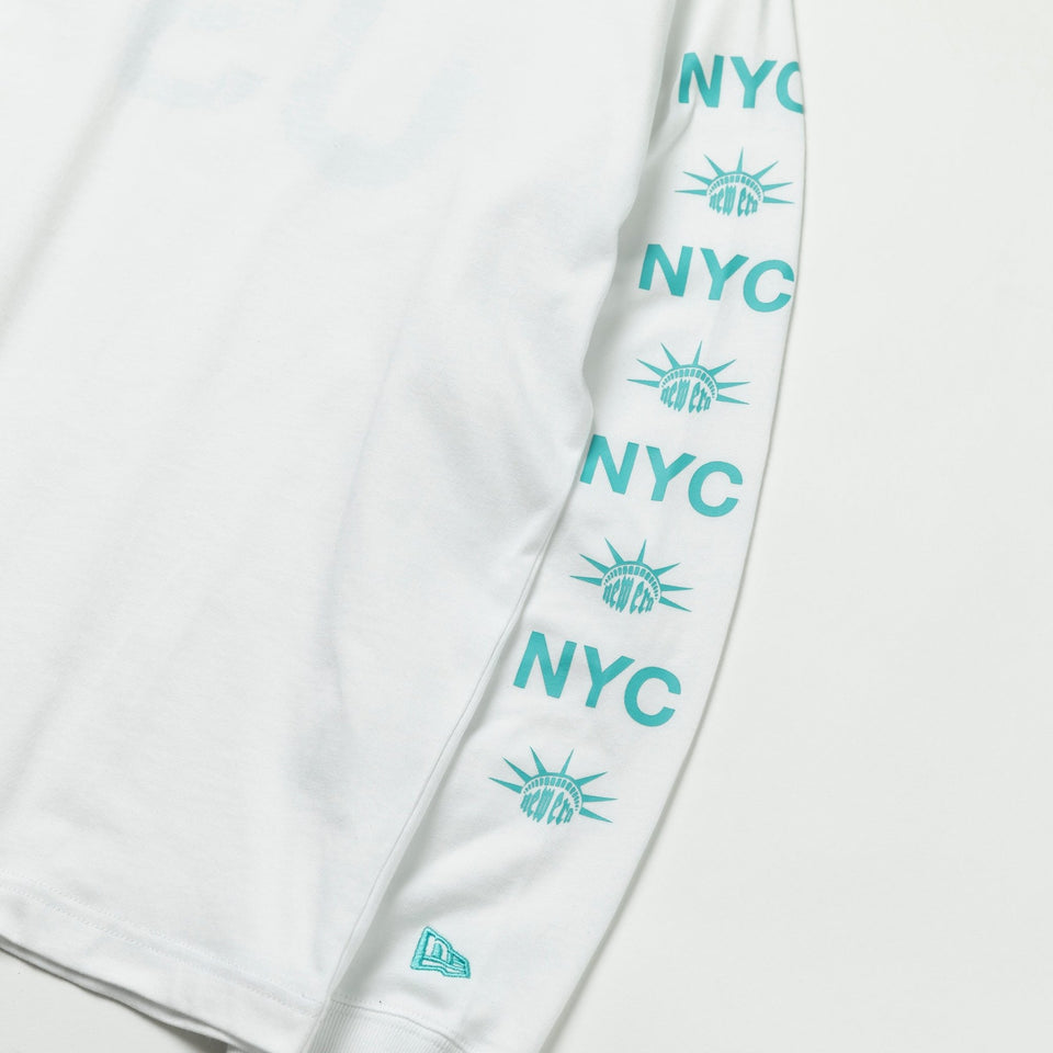 長袖 コットン Tシャツ New York City NYC フラッグロゴ ホワイト × エメラルドグリーン レギュラーフィット - 13330953-S | NEW ERA ニューエラ公式オンラインストア