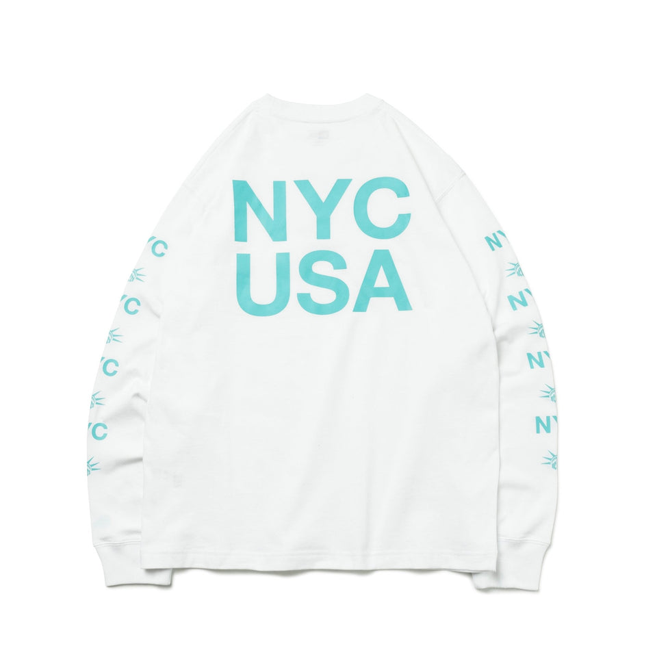 長袖 コットン Tシャツ New York City NYC フラッグロゴ ホワイト × エメラルドグリーン レギュラーフィット - 13330953-S | NEW ERA ニューエラ公式オンラインストア