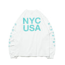 長袖 コットン Tシャツ New York City NYC フラッグロゴ ホワイト × エメラルドグリーン レギュラーフィット - 13330953-S | NEW ERA ニューエラ公式オンラインストア