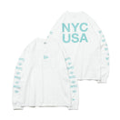 長袖 コットン Tシャツ New York City NYC フラッグロゴ ホワイト × エメラルドグリーン レギュラーフィット - 13330953-S | NEW ERA ニューエラ公式オンラインストア