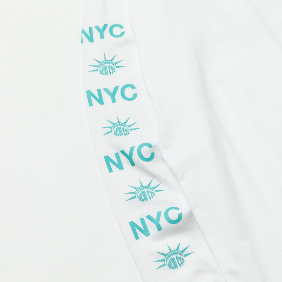 長袖 コットン Tシャツ New York City NYC フラッグロゴ ホワイト × エメラルドグリーン レギュラーフィット - 13330953-S | NEW ERA ニューエラ公式オンラインストア